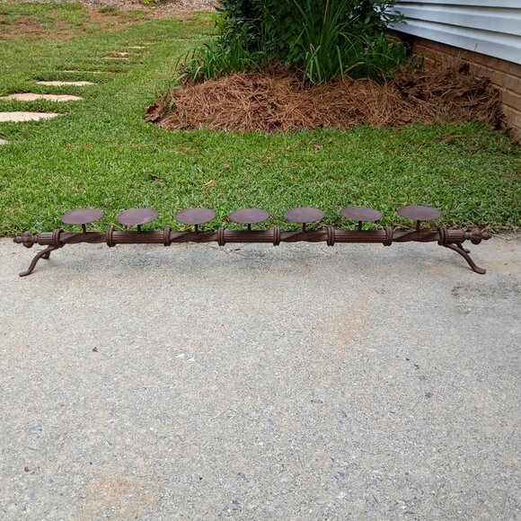Large Wrought Iron Candelabra Candle Holder Centerpiece Rust Brown Rustic Vtg - Picture 7 of 14